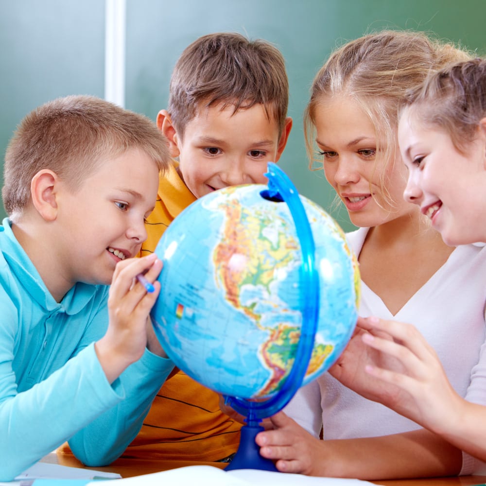 globes in a classroom